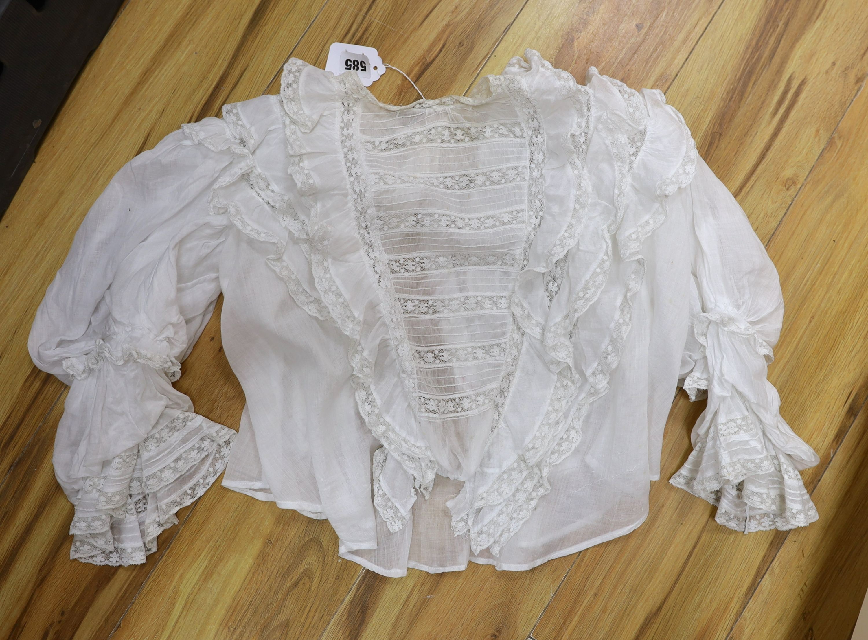 Six Edwardian fine lawn ladies summer blouses with lace and embroidered and pintucked panel and a camisole